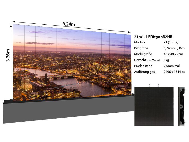 LED Wand 6,24m x 3,36m 21qm - LEDitgo 2,5 - details