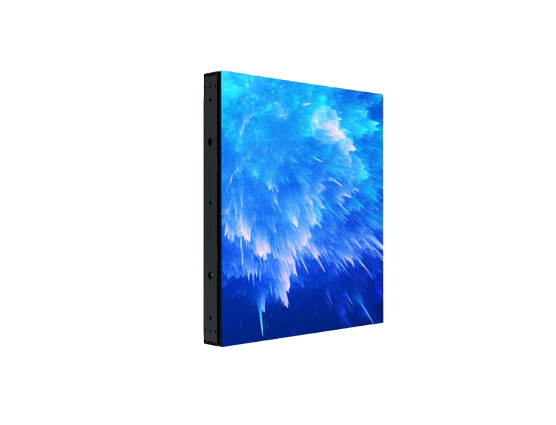 Rectangular LED display panel featuring a vivid blue and white abstract explosion pattern, shown at an angled side view on a transparent background. Ideal for digital signage or advertising displays.