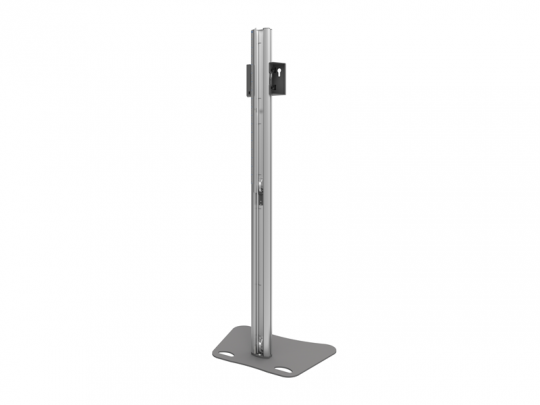 Metallständer Vertikal Pro mit rechteckiger Basis und mittlerer Aufstütze, ausgestattet mit Halterungen und Montagelöchern - minimalistisches, industrielles Design, ideal zum Mieten oder Kaufen.