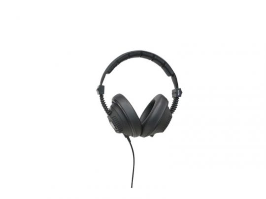 DIO Kopfhörer in Schwarz mit Textilkabel - professionelle Over-Ear Kopfhörer mit gepolsterten Ohrmuscheln und verstellbarem, gepolstertem Kopfbügel auf weißem Hintergrund. Ideal zum Kauf oder zur Miete für hochwertigen Klangkomfort.