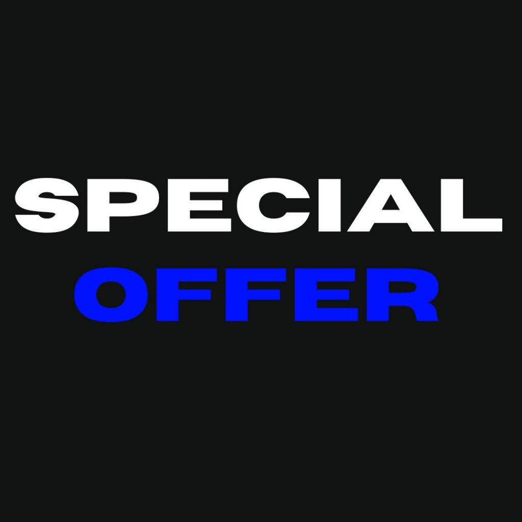 Schwarzer Hintergrund mit fettem Schriftzug "SPECIAL OFFER" - "SPECIAL" in Weiß, "OFFER" in Blau - als aufmerksamkeitsstarkes Banner für exklusive kaufen und mieten Angebote.
