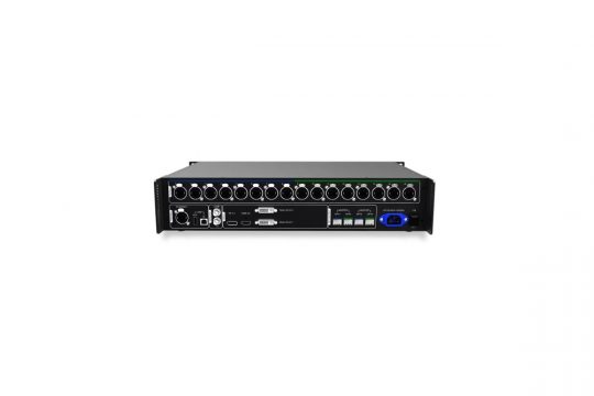 NovaStar MCTRL4K LED-Controller in Schwarz - Neuware mit mehreren Anschlüssen und Ports auf der Rückseite, Produktabbildung vor weißem Hintergrund, ideal zum Kauf oder zur Miete.