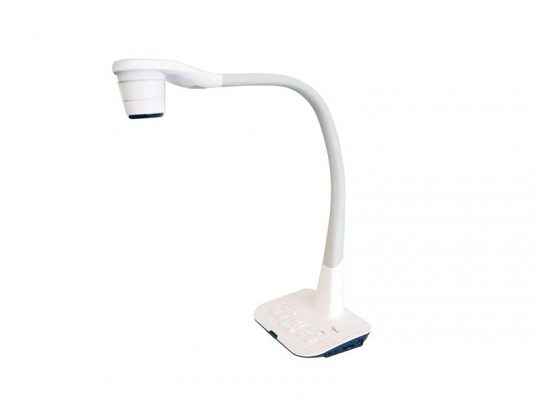 Dokumentenkamera IPEVO V4 in Weiß mit flexiblem, gebogenem Hals auf rechteckiger Basis - ideal zum Abfilmen und Präsentieren von Dokumenten oder Objekten.