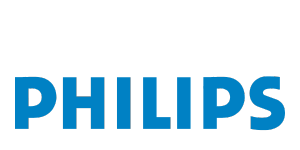 Philips Logo: Blaues "PHILIPS" in Großbuchstaben auf hellgrauem Hintergrund - Symbol für hochwertige Philips Displays.